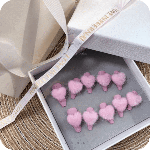 Press On Nails Cute Pink Plush Heart