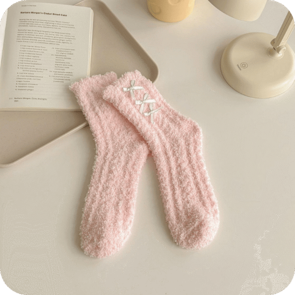 Bowknot Fuzzy Mid-Calf Socks
