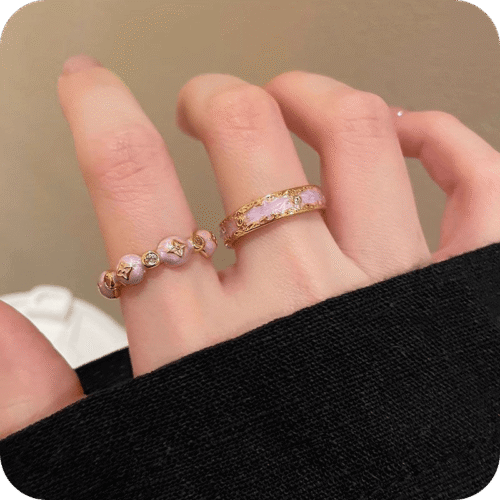 Pink & Gold Layered Open Ring Set (2 Pcs)