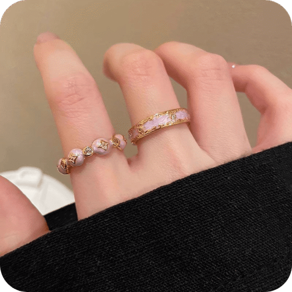 Pink & Gold Layered Open Ring Set (2 Pcs)