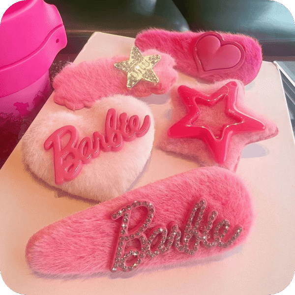 Pink Barbie Plush Hair Clip Set (5 Pcs)